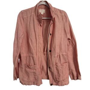 Caslon Women's S Boho Chic Candy Stripe Pink Seersucker Zip Utility Jacket